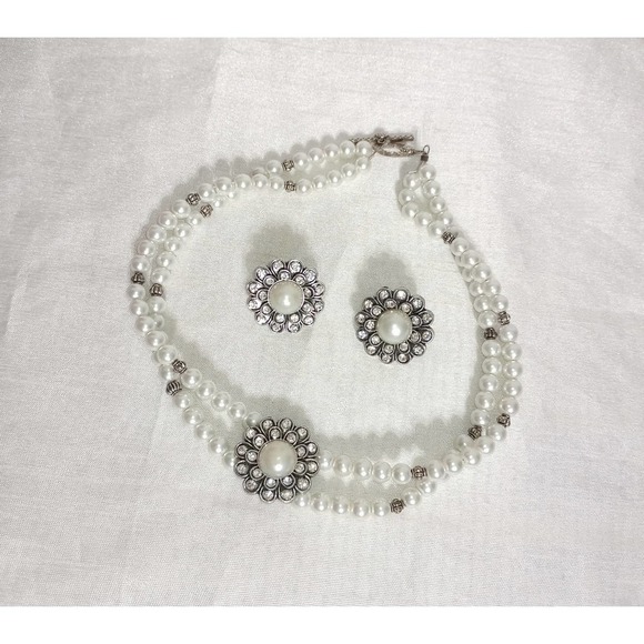 ART Deco vintage inspired Earrings and Necklace Set crystals pearls - Picture 3 of 5